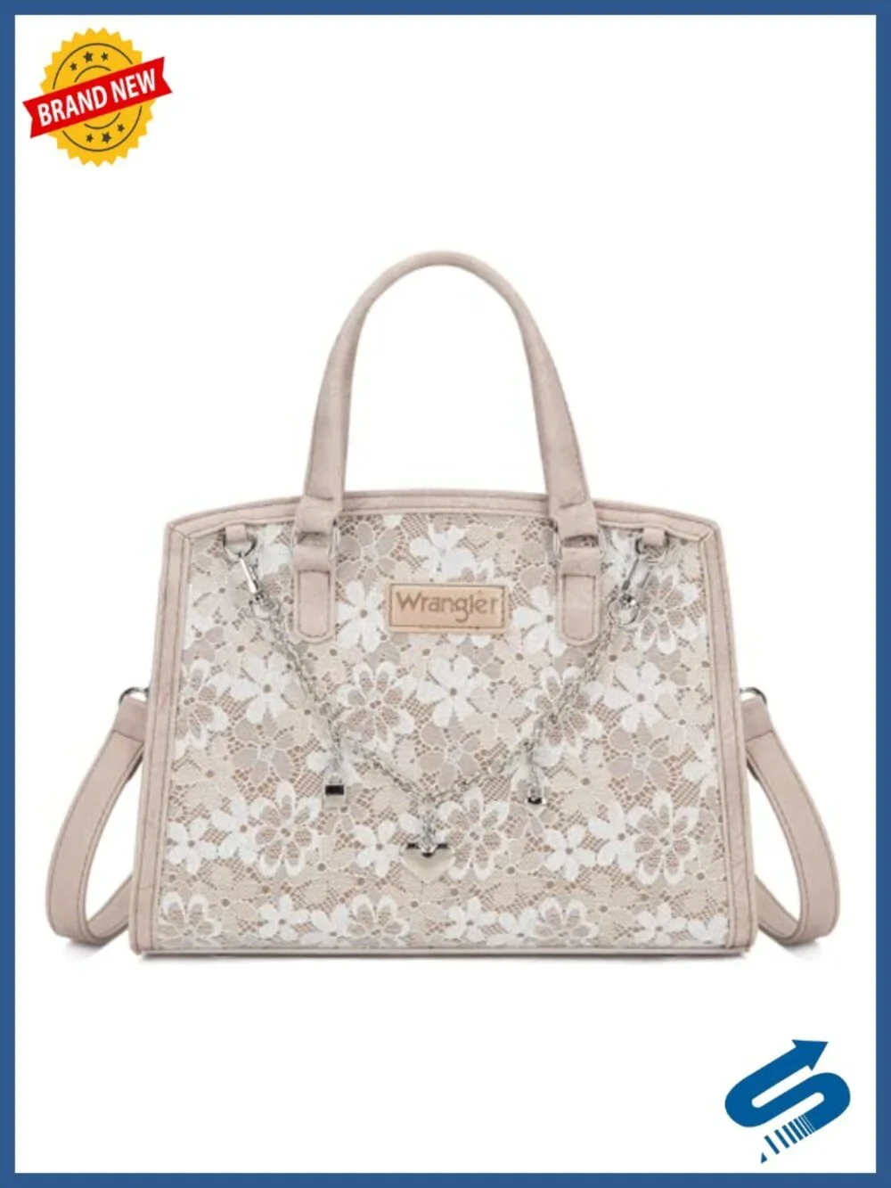 Medium Satchel Tote Bag with Lace Detail and Purse Charms